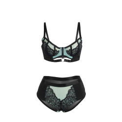 Subblime - 955557 Ensemble Soutien-Gorge En Cuir Verni Vert Avec Fermeture Éclair S/M